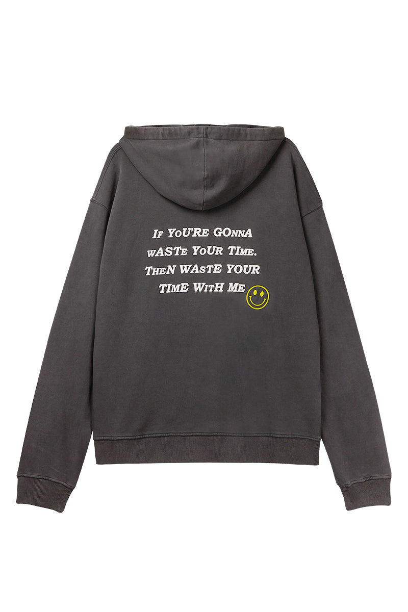 #006 SUDADERA WASTE YOUR TIME GRIS LAVADO W:T